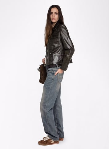 Blouson droit col classique en cuir ZADIG&VOLTAIRE Vert